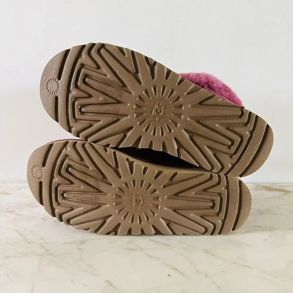 UGG AUSTRALIA Bougainvillea Suede Classic Mini Fluff Shearling Boots - US 7